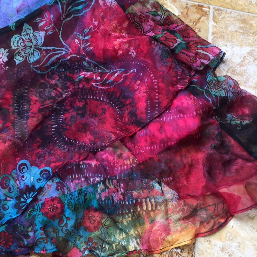Chico’s 2 silk watercolor floral/bold jewel tones - Picture 4 of 8